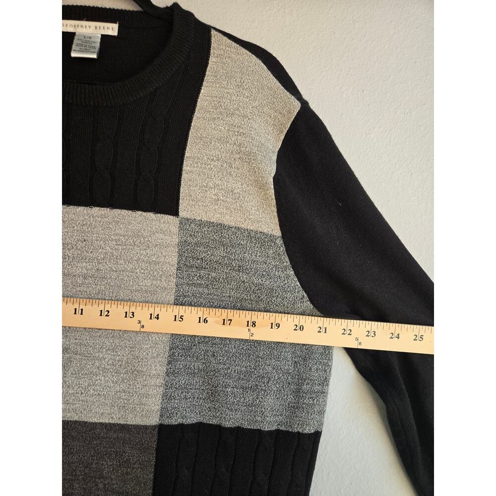 Geoffrey Beene Vintage 90s Patchwork Cable Knit Grandpa Sweater Black Grey Large - Picture 6 of 6
